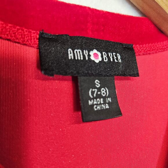 Amy Byer Girls Long Sleeve Red Velvet Dress with Twist front - Picture 2 of 4